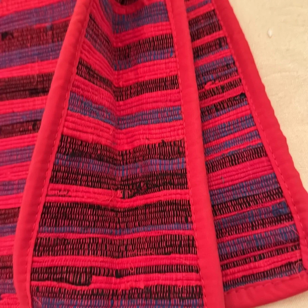 Thai hilltribe crossbody bag and/or lunchbox. Mostly red, with blue & black (mlb